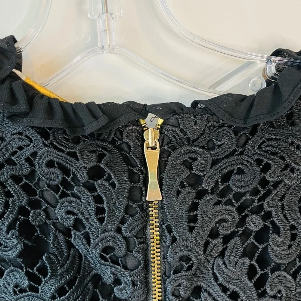 Kate Spade Tapestry Lace Black Ruffle Collar Short Sleeve Dress